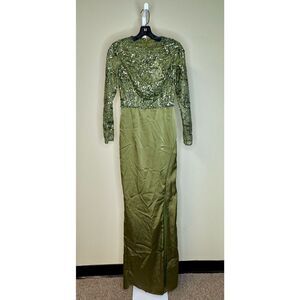 NWT Mac Duggal Embellished High Neck Gown Olive Green